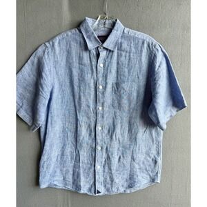 UNTUCKit Mens 100% Linen Classic Valente Button Up Short Sleeve Shirt M Blue